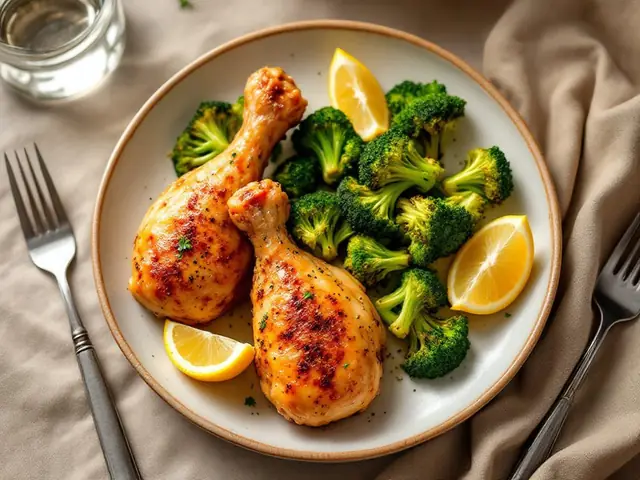 Air Fryer Lemon Pepper Drumsticks with Broccoli